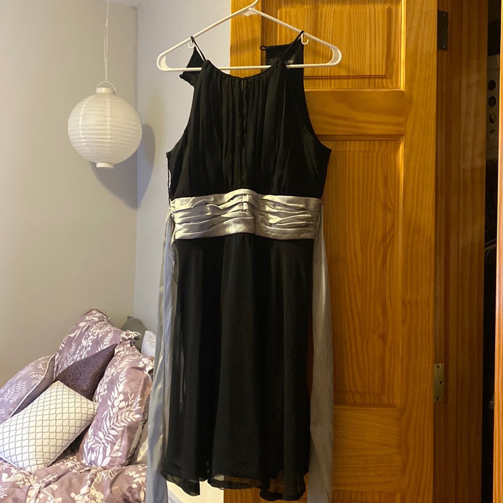 Black Formal Cocktail Dress with Silver Sash